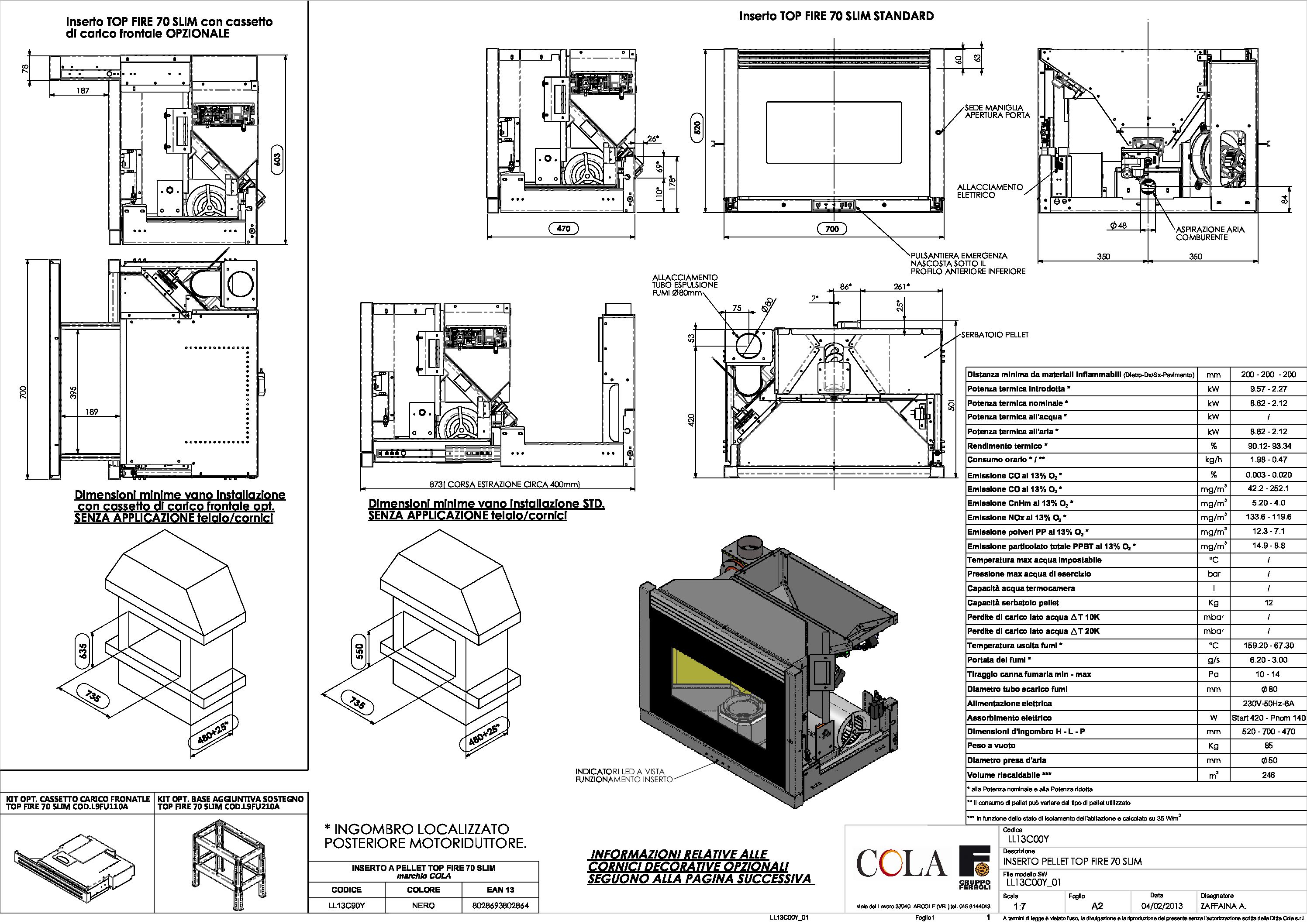 Estufa insertable de pellet COLA TOP FIRE 70 SLIM 8,62kW